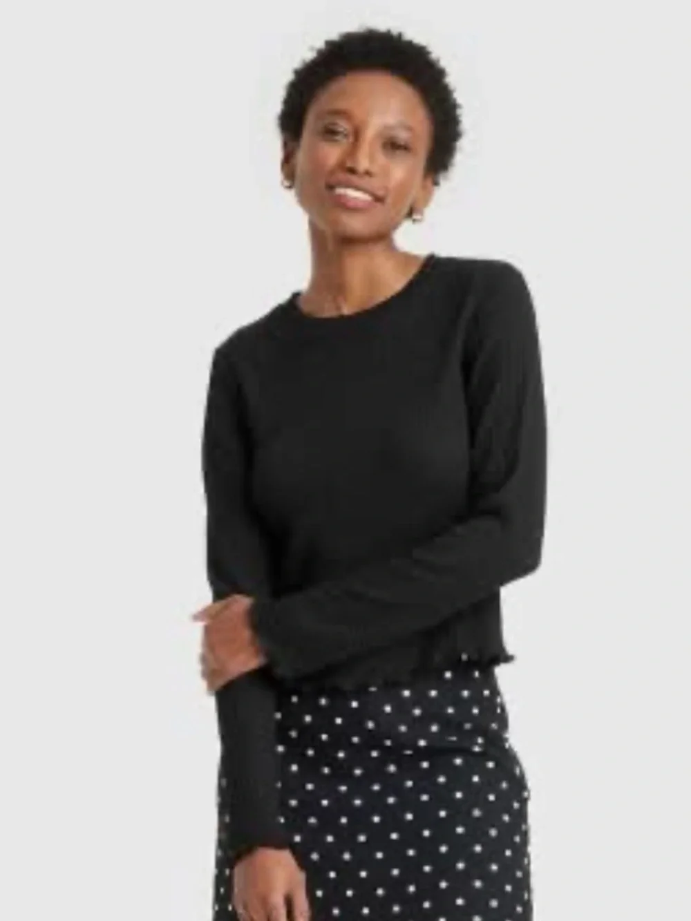 A New Day Women’s Small Textured Long Sleeve Crinkle Blouse Crew Neck Top Black